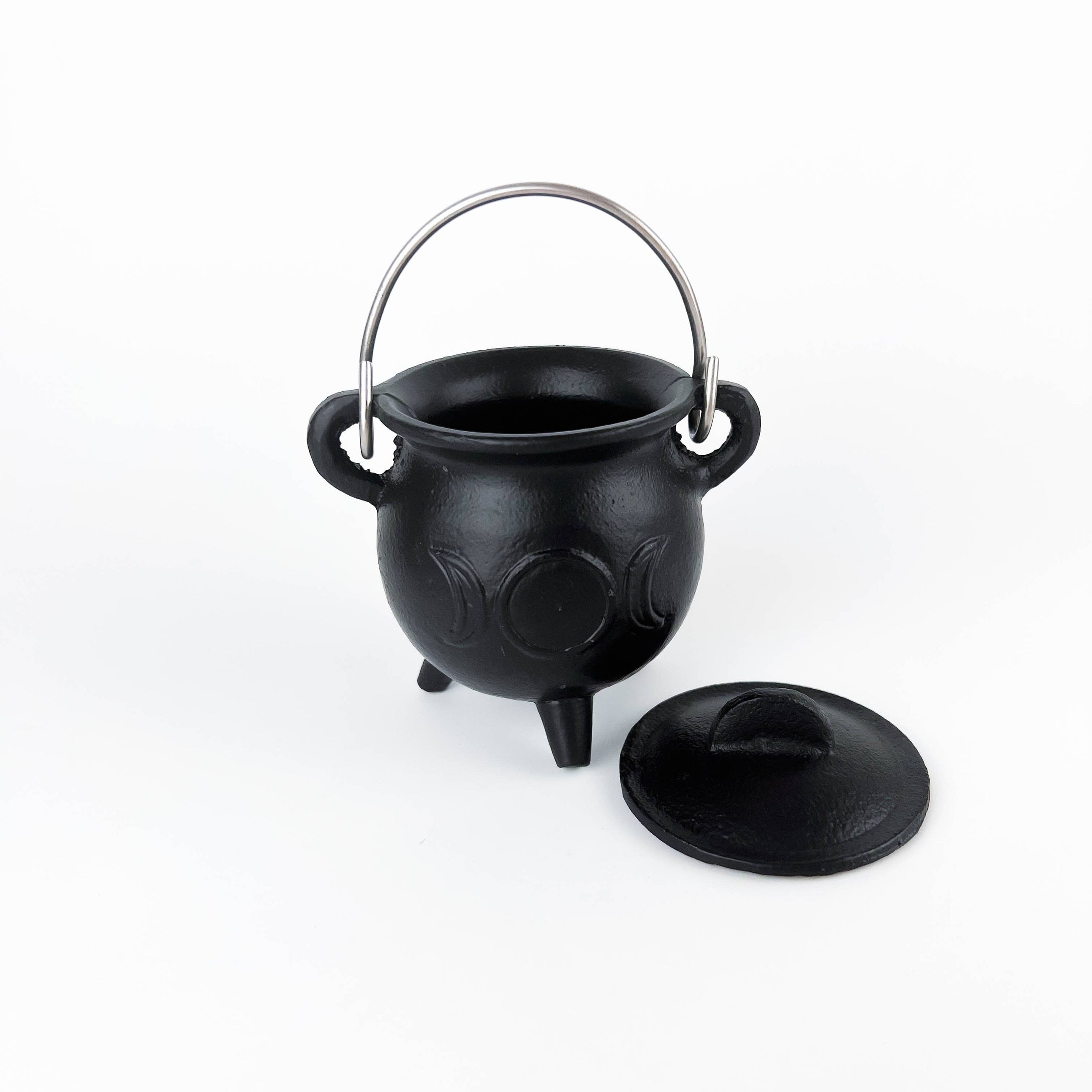 TRIPLE MOON Cast Iron Cauldron with Lid 4.5"D 4.25"H