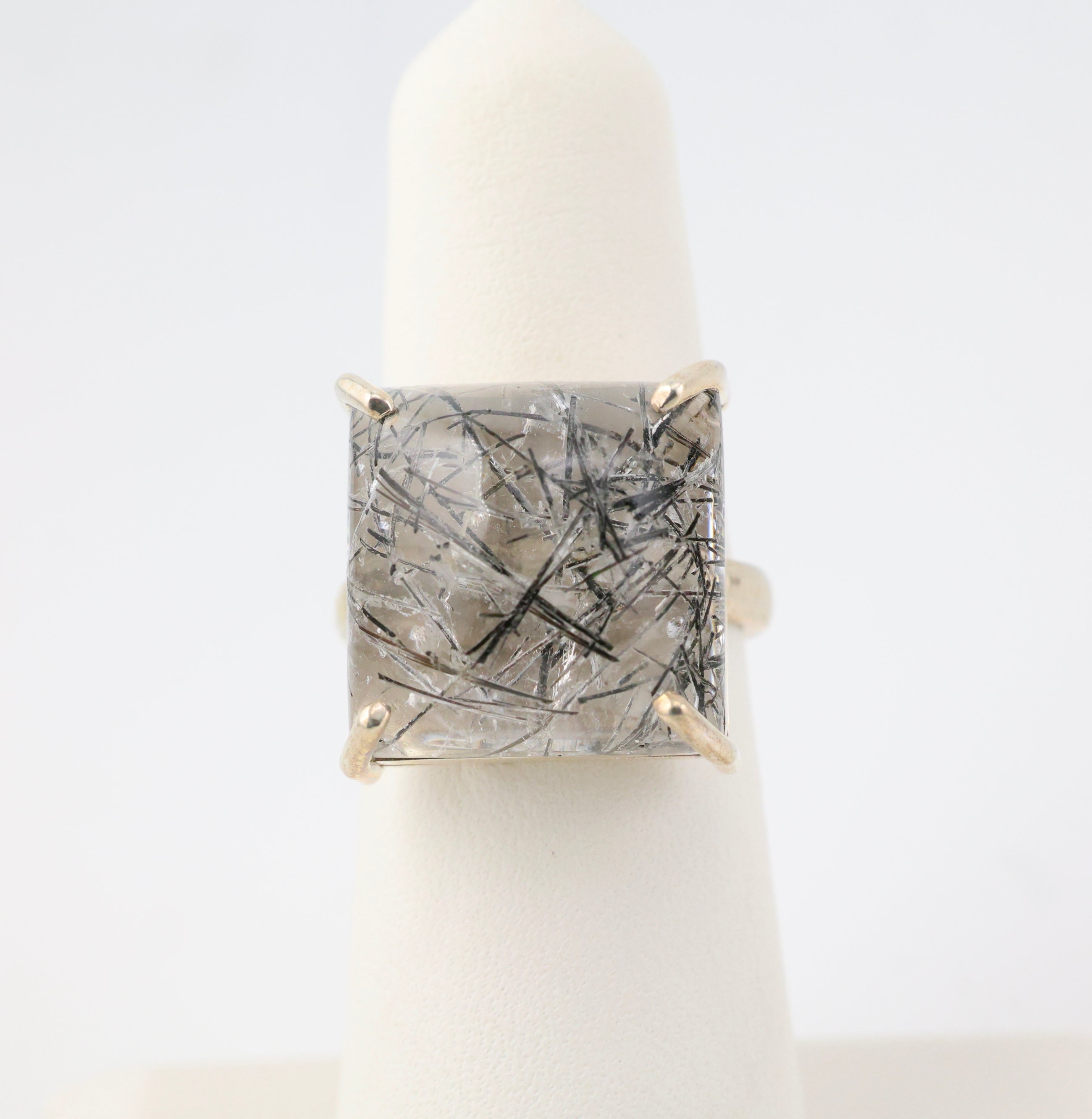 Tourmalinated Quartz Ring Sterling Silver Square Cut