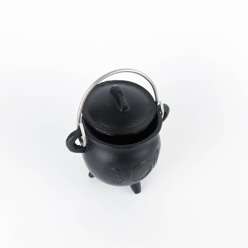 TRIPLE MOON Cast Iron Cauldron with Lid 4.5"D 4.25"H