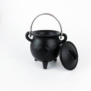 TRIPLE MOON Cast Iron Cauldron with Lid 4.5"D 4.25"H