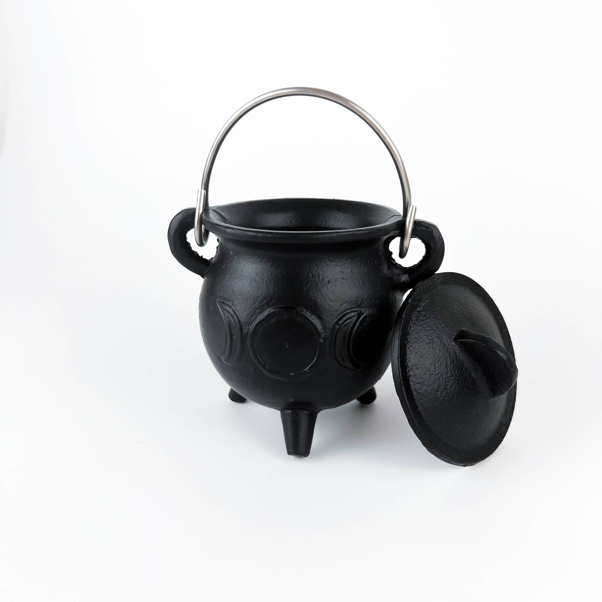 TRIPLE MOON Cast Iron Cauldron with Lid 4.5"D 4.25"H