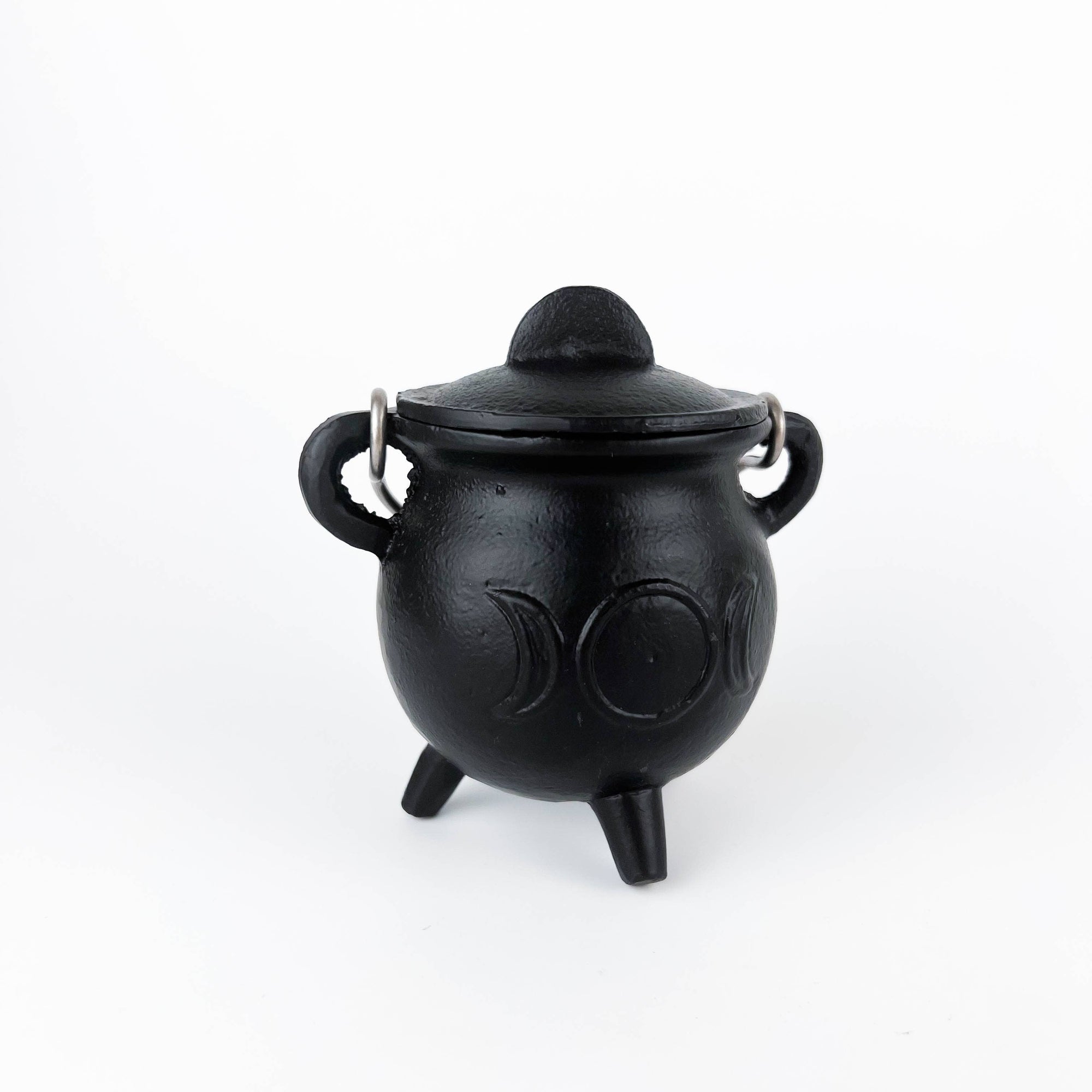 TRIPLE MOON Cast Iron Cauldron with Lid 4.5"D 4.25"H