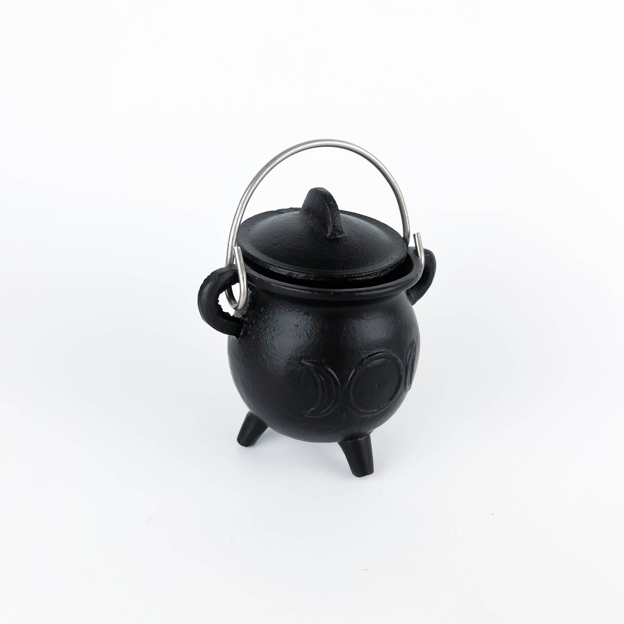 TRIPLE MOON Cast Iron Cauldron with Lid 4.5"D 4.25"H