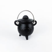 TRIPLE MOON Cast Iron Cauldron with Lid 4.5"D 4.25"H
