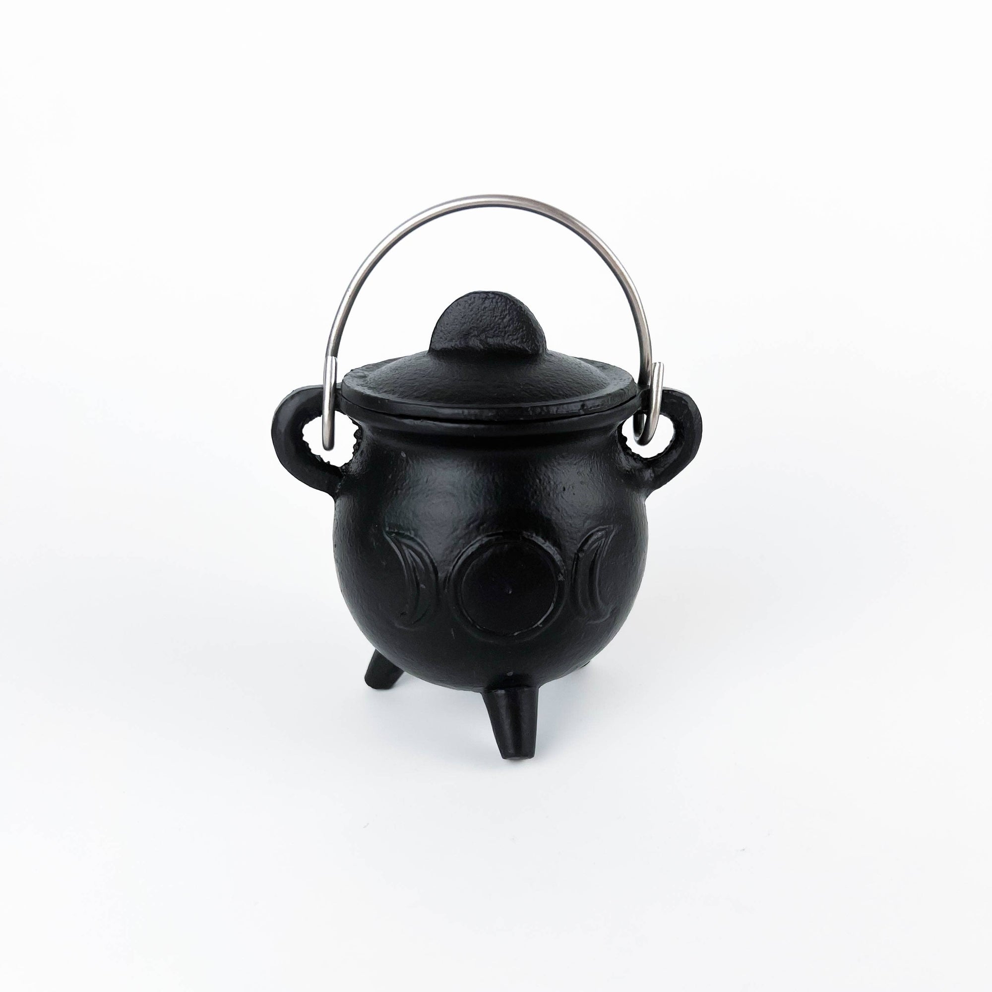 TRIPLE MOON Cast Iron Cauldron with Lid 4.5"D 4.25"H