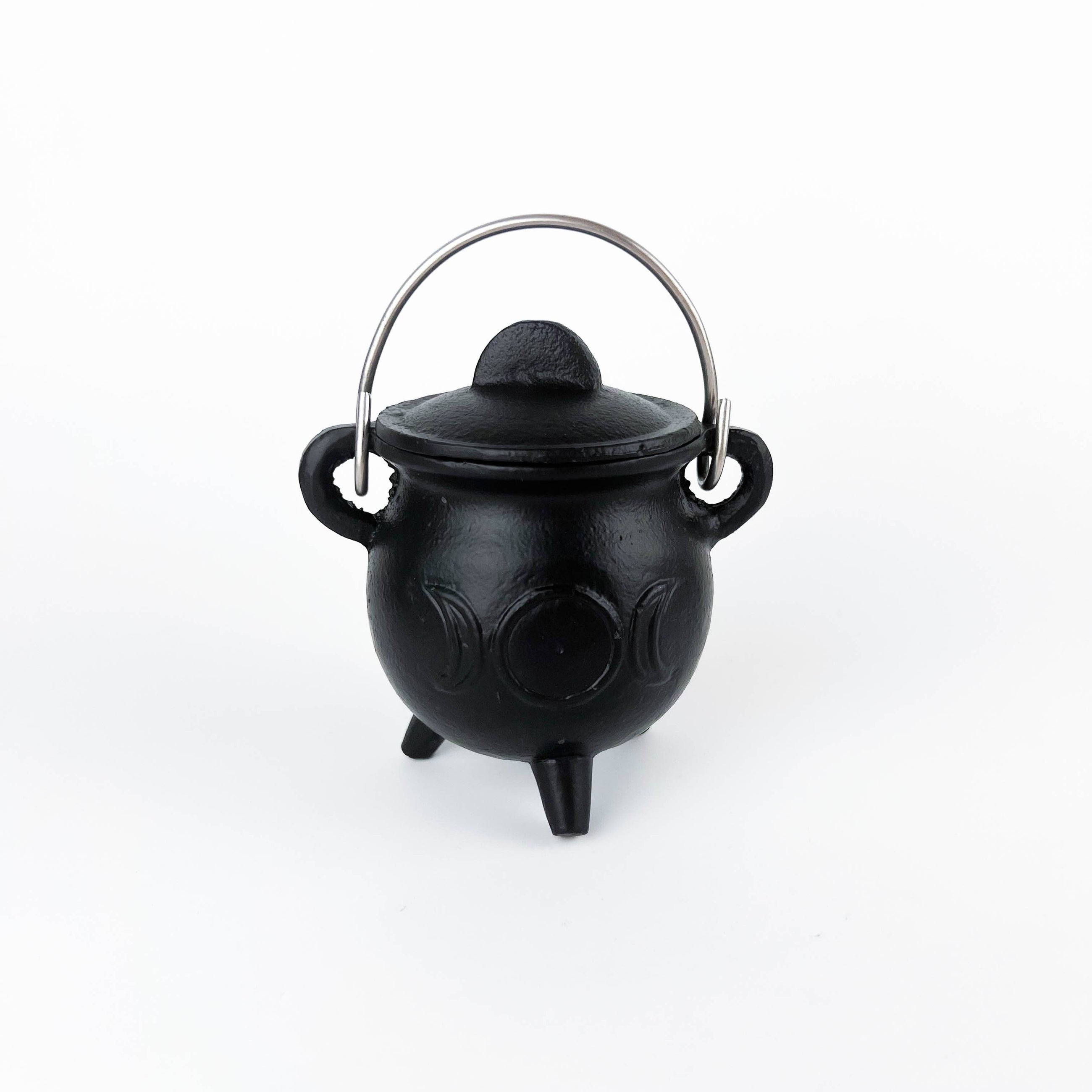 TRIPLE MOON Cast Iron Cauldron with Lid 4.5"D 4.25"H