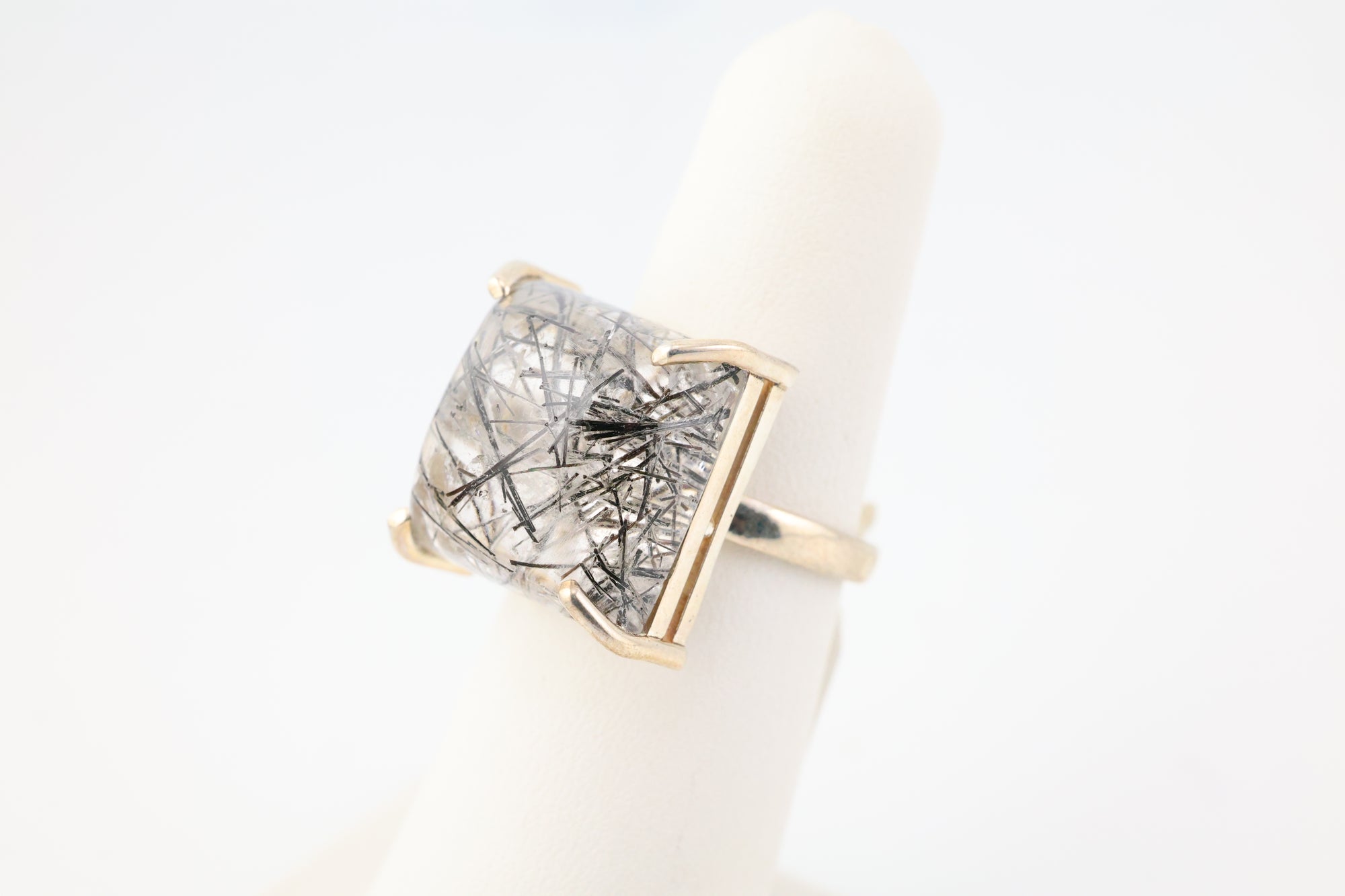 Tourmalinated Quartz Ring Sterling Silver Square Cut