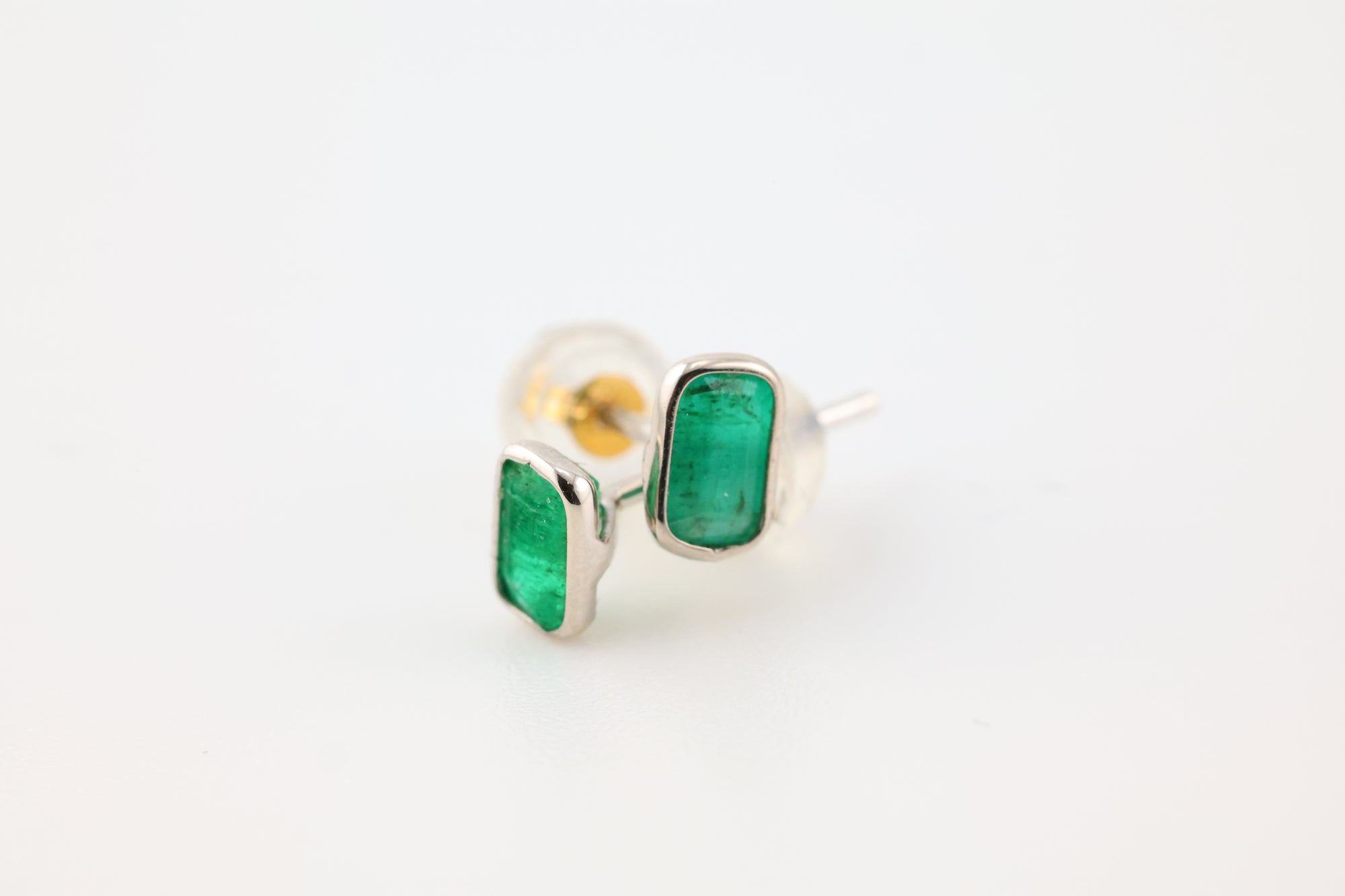 Emerald Earrings Rectangular White Gold