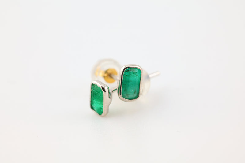 Emerald Earrings Rectangular White Gold