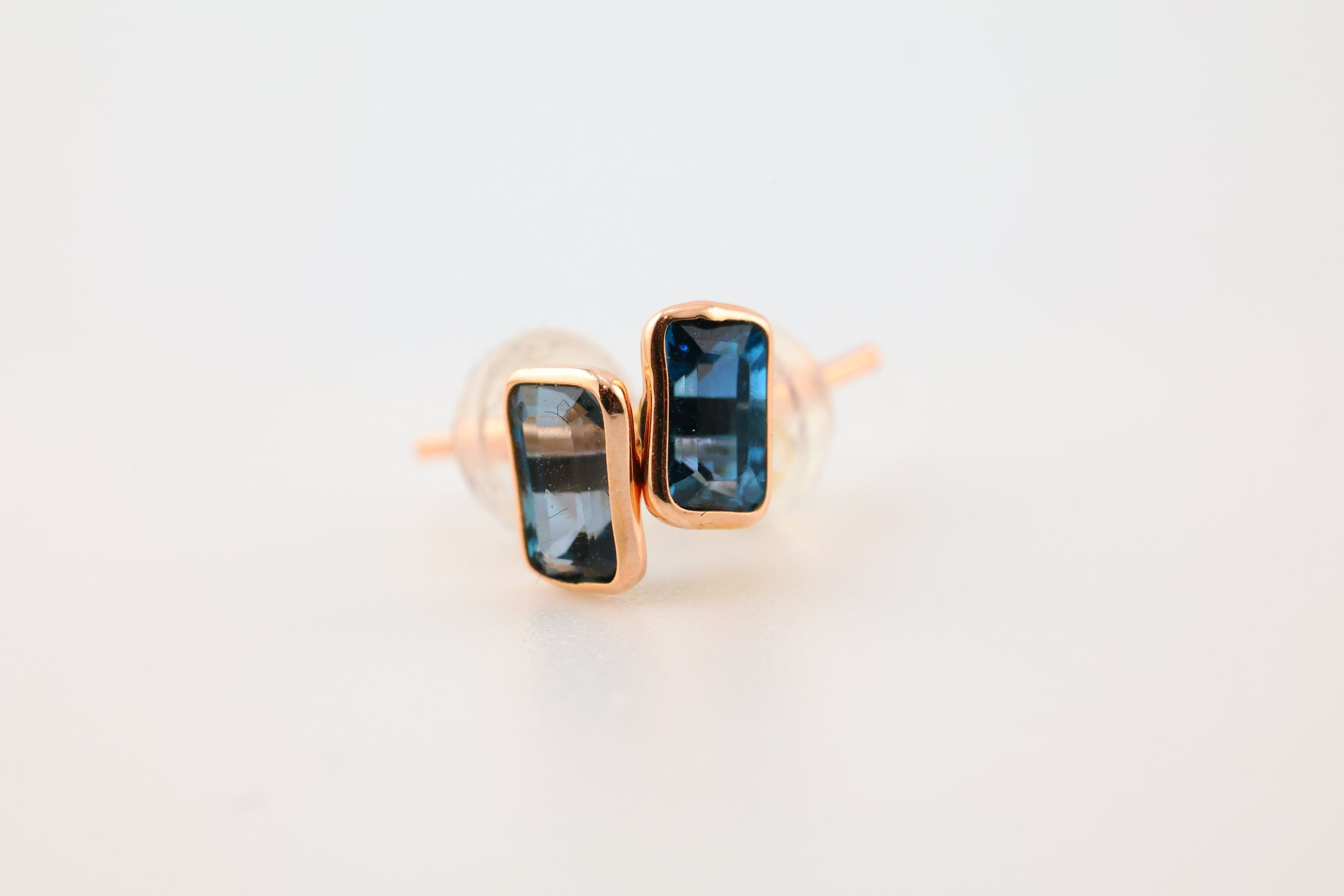 London Blue Topaz Earrings Rectangle 14k Gold