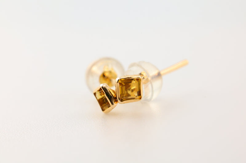 Yellow Tourmaline Earrings Square 14k Gold
