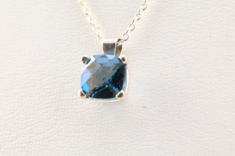 Blue Topaz Necklace Sterling Silver 16 inch