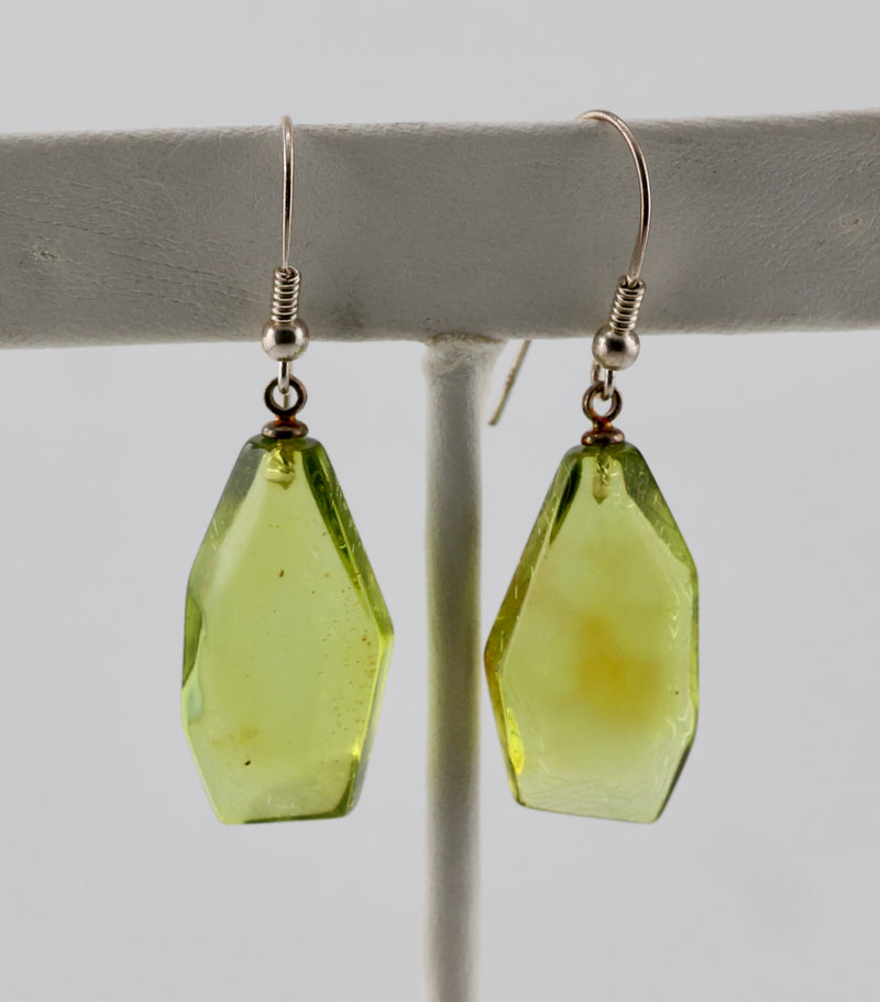 Green Amber Earrings Sterling Silver