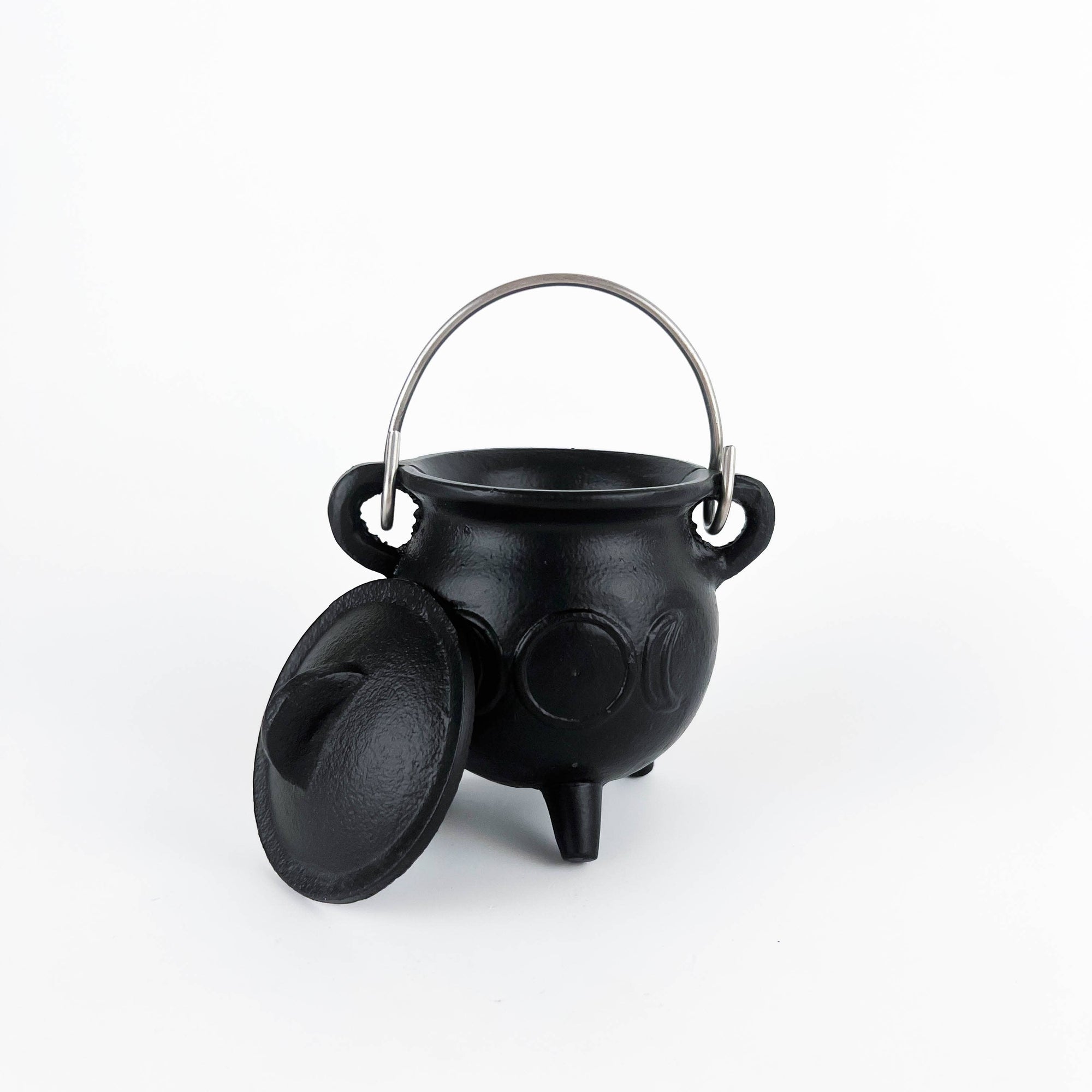 TRIPLE MOON Cast Iron Cauldron with Lid 4.5"D 4.25"H