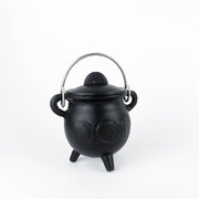 TRIPLE MOON Cast Iron Cauldron with Lid 4.5"D 4.25"H