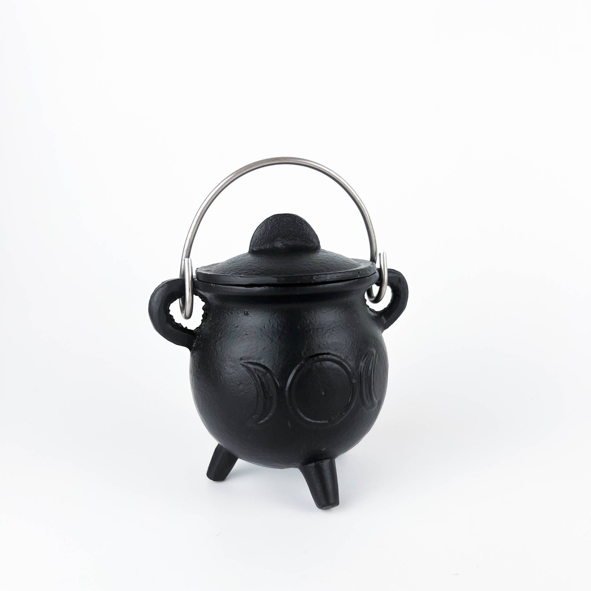 TRIPLE MOON Cast Iron Cauldron with Lid 4.5"D 4.25"H