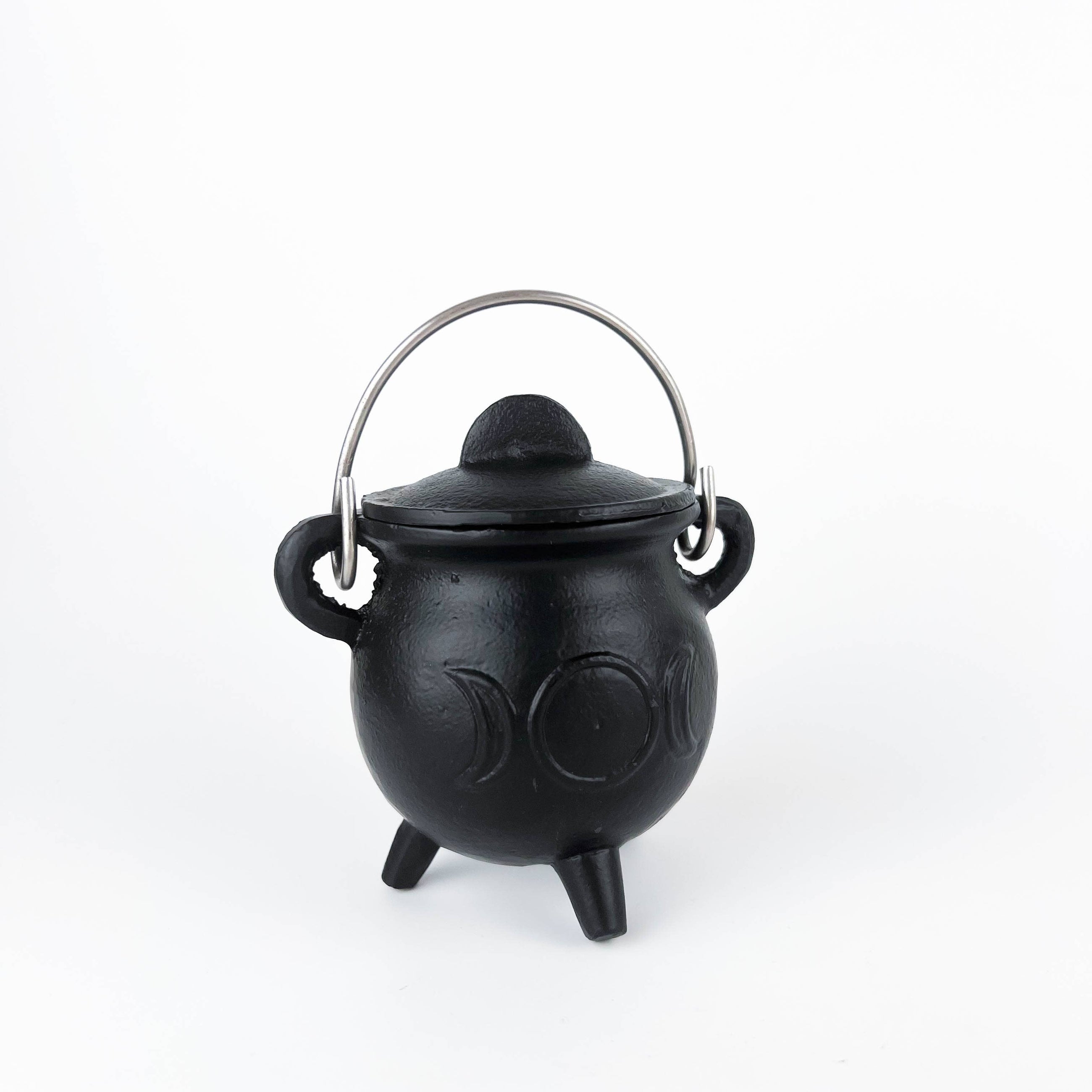 TRIPLE MOON Cast Iron Cauldron with Lid 4.5"D 4.25"H