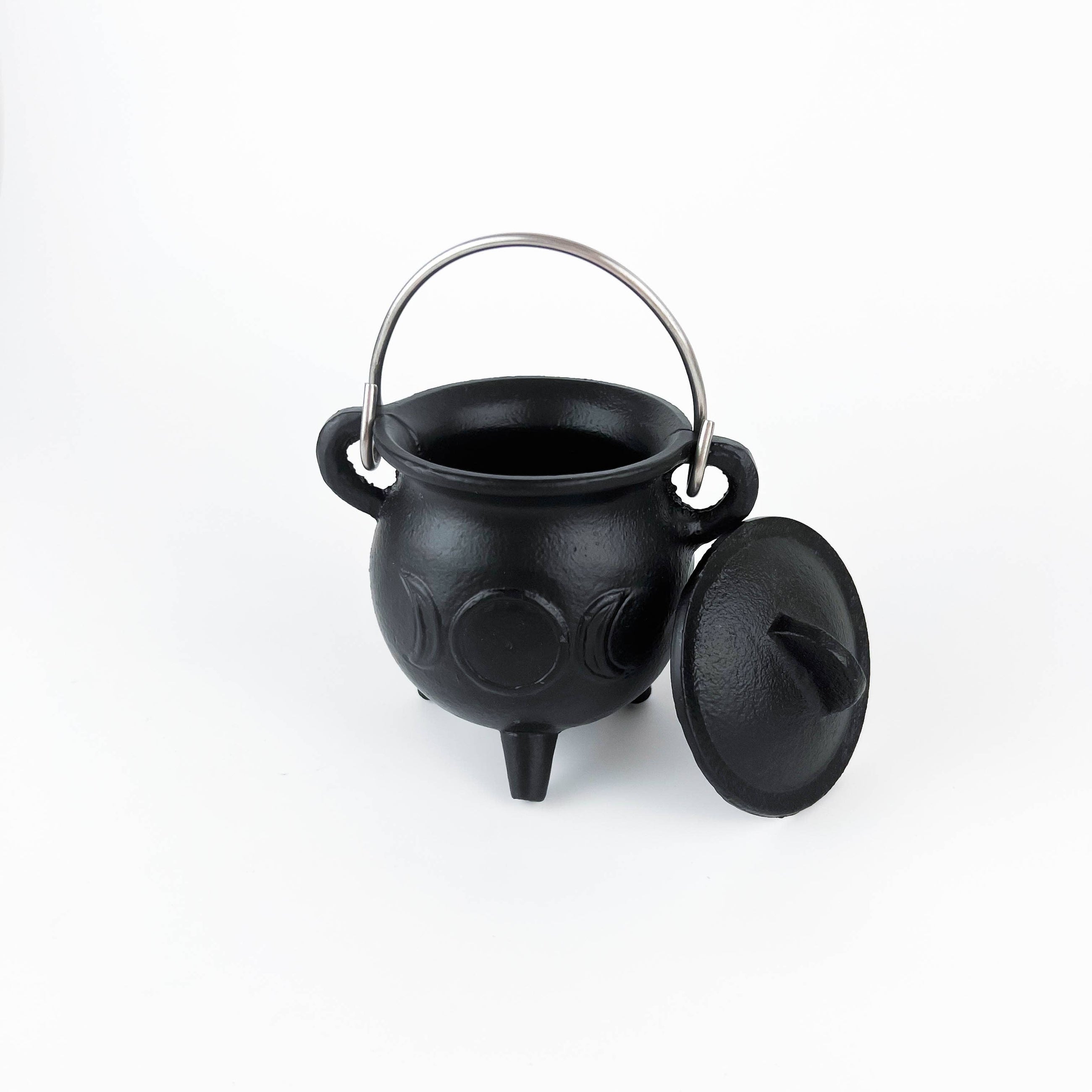 TRIPLE MOON Cast Iron Cauldron with Lid 4.5"D 4.25"H