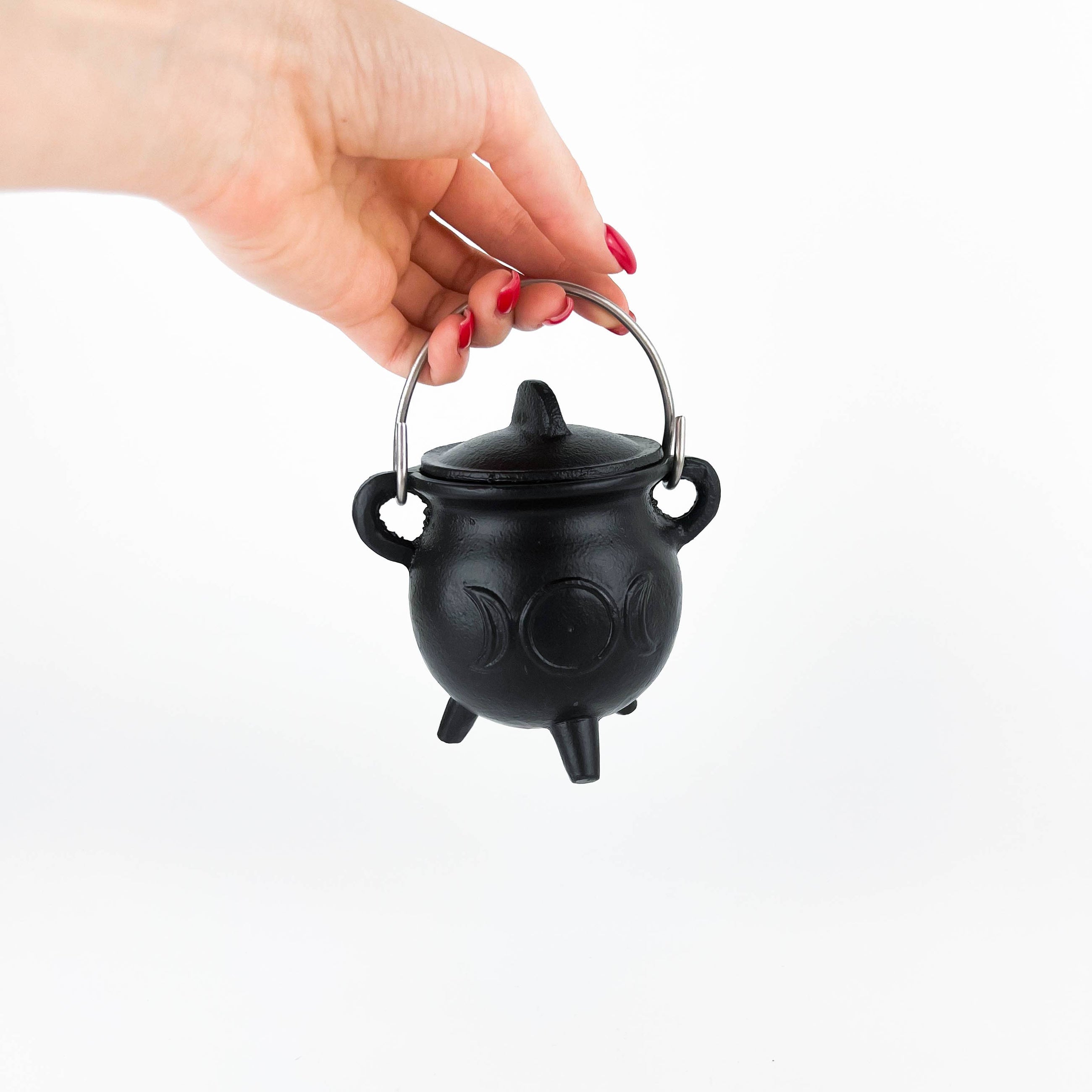 TRIPLE MOON Cast Iron Cauldron with Lid 4.5"D 4.25"H