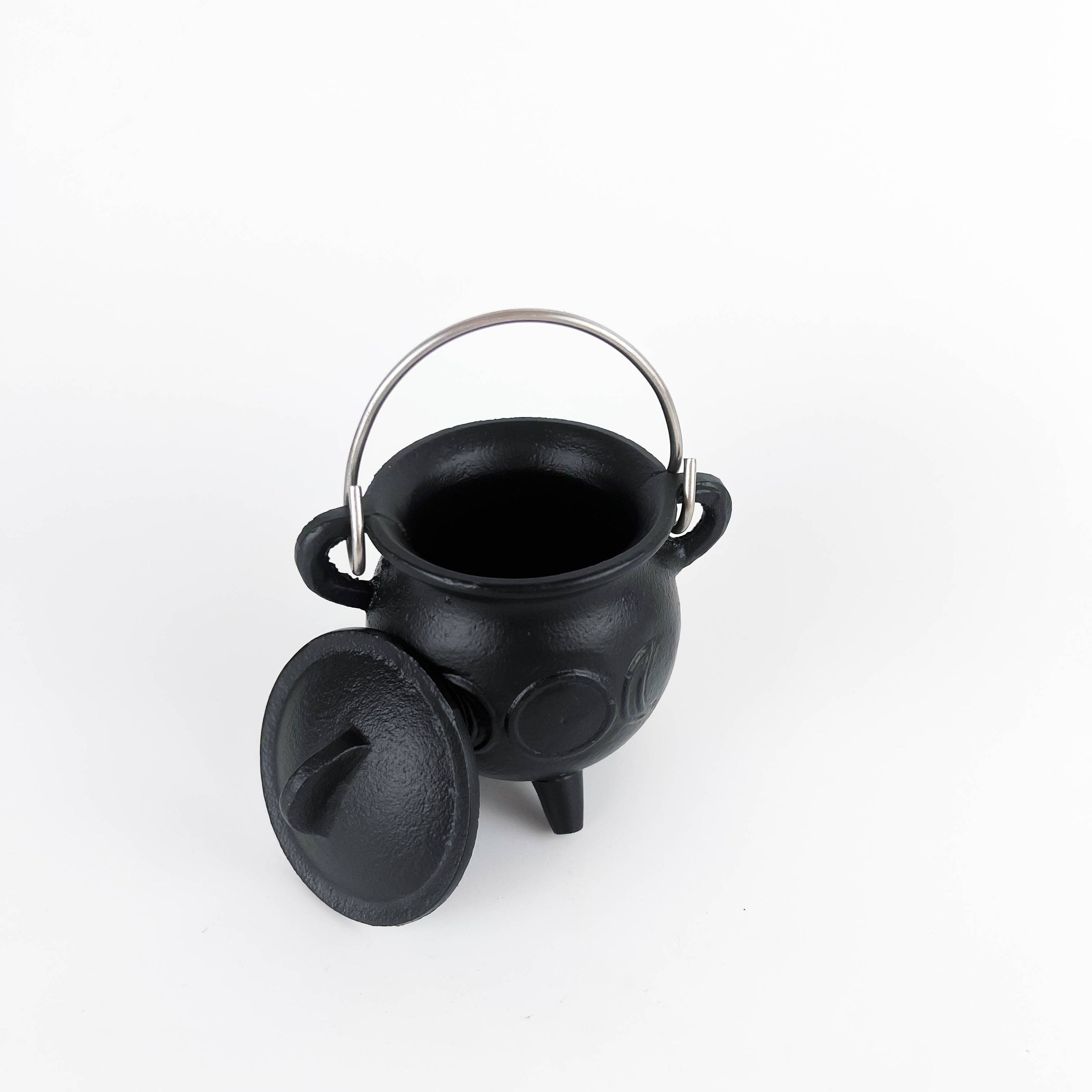 TRIPLE MOON Cast Iron Cauldron with Lid 4.5"D 4.25"H